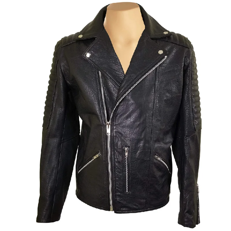 versatile casual coat for women -Bubble Textured Biker style Leather Jacket