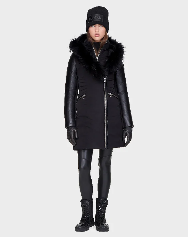 military-style coat for women -MISA - L121506 BLACK FAUX FUR