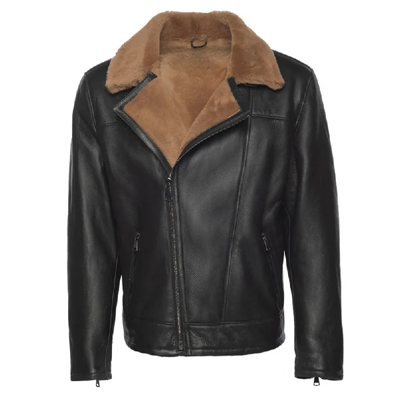 cropped faux leather jacket for women -Carters Ginger Brown Biker Shearling Jacket