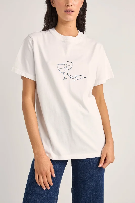 fashionable split hem blouse for women -Vino Boyfriend Tee White