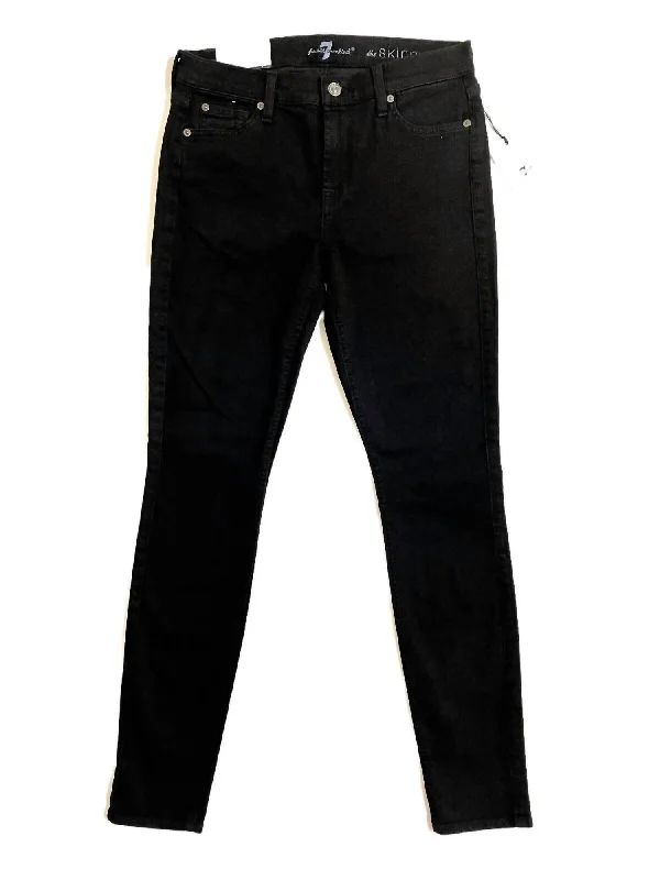 comfy pull-on stretch jeans for women -Women's Skinny Stretch Denim Mid Rise Jean In Black