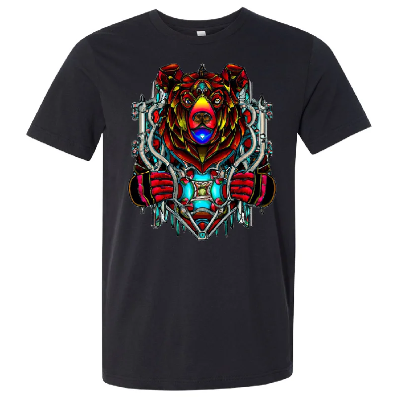 ultra-soft stretch top for women -Stained Glass Gothic Cyborg Bear Asst Colors Mens Lightweight Fitted T-Shirt/tee