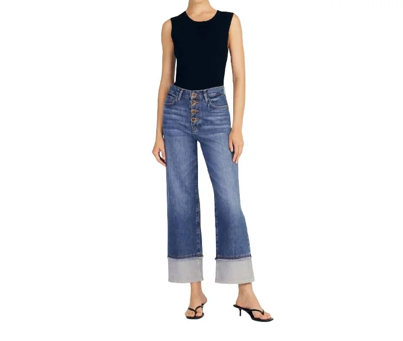 dark-wash tapered jeans for ladies -Simona Cuffed Straight Leg Jean In Soho