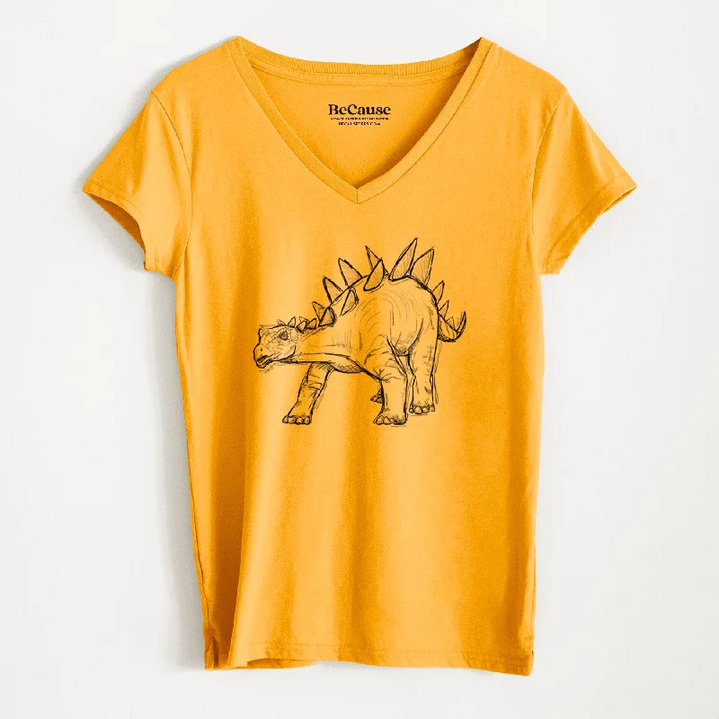 trendy square-neck blouse for ladies -Stegosaurus Stenops - Women's 100% Recycled V-neck