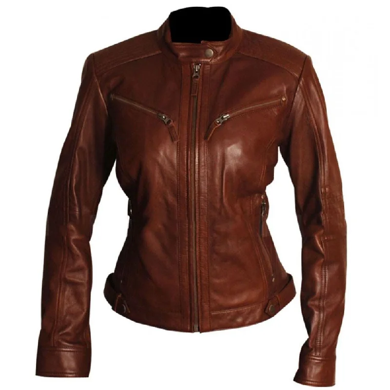 women's faux fur coat -Women's café racer leather jacket