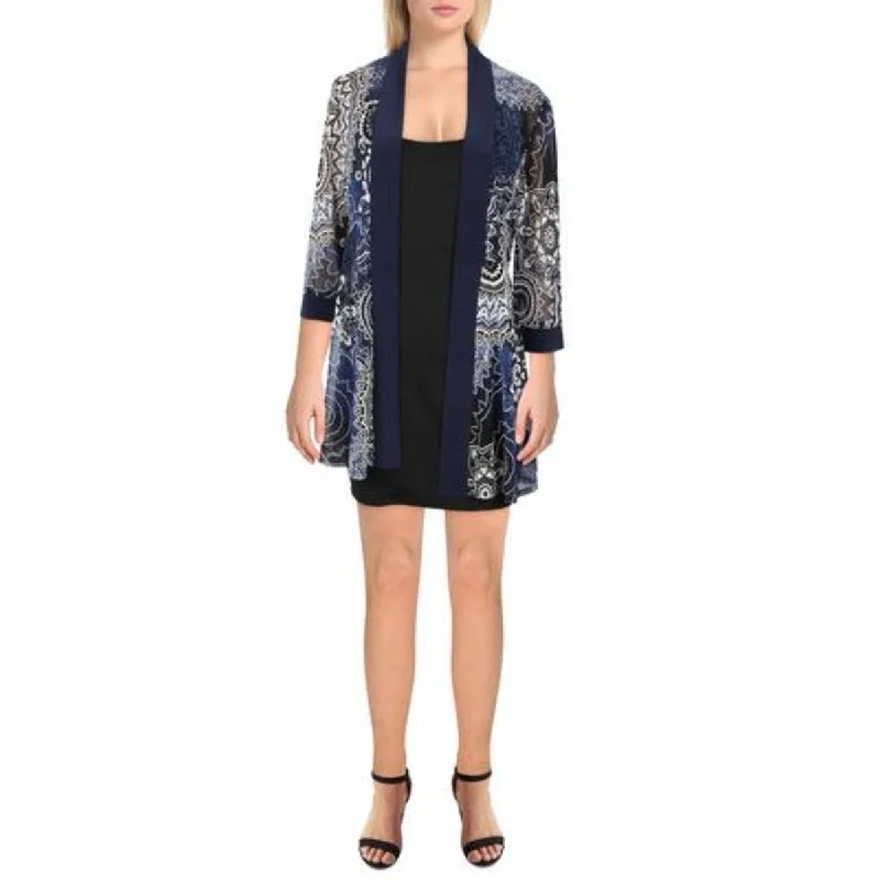 women's thermal long coat -R&M Richards Womens Plus Mesh Printed Duster Blazer