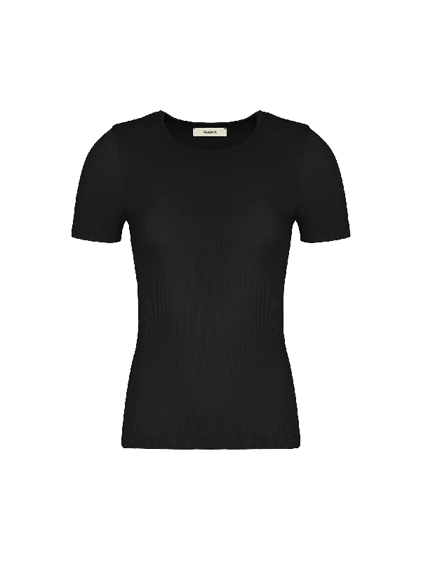 ladies' floral print top -Women's 365 Lightweight Rib T-Shirt—black