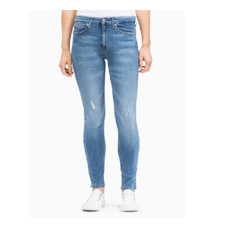 women's cuffed ankle skinny jeans -Calvin Klein Women's Mid Rise Skinny Fit Jeans Mallibu Blue Light Size 27