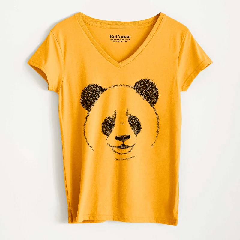 ladies' cowl neck blouse -Giant Panda - Women's 100% Recycled V-neck