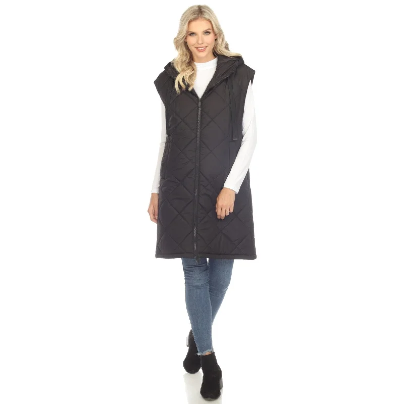 women's fur-trimmed parka -Women's Diamond Quilted Hooded Puffer Vest