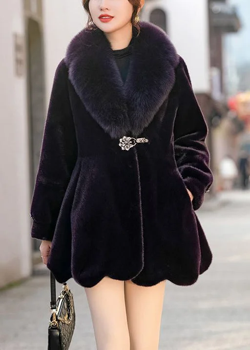 women's outdoor fleece jacket -Chic Dull Purple Fur Collar Warm Mink Velvet Coat Winter