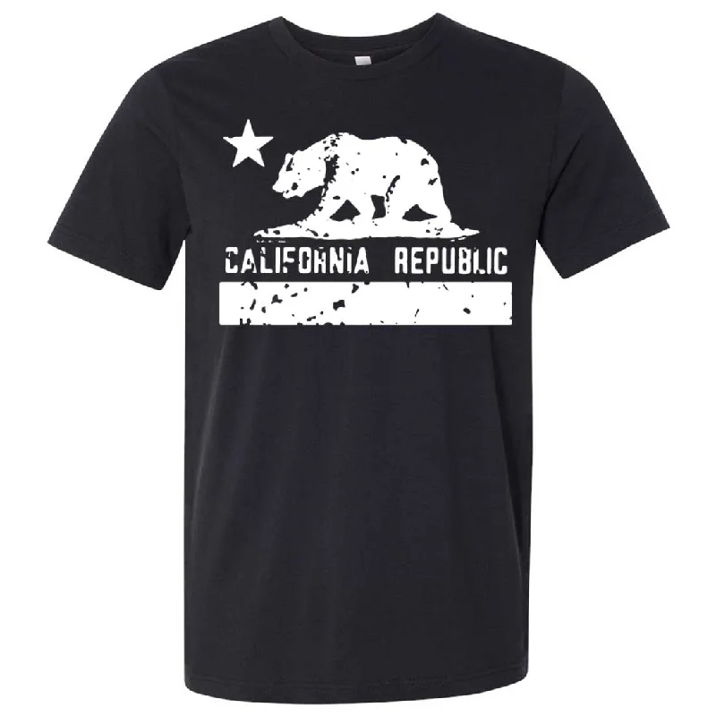 stylish cutout shoulder top for women -California Flag White Print Silhouette Asst Colors Mens Fitted T-Shirt/tee