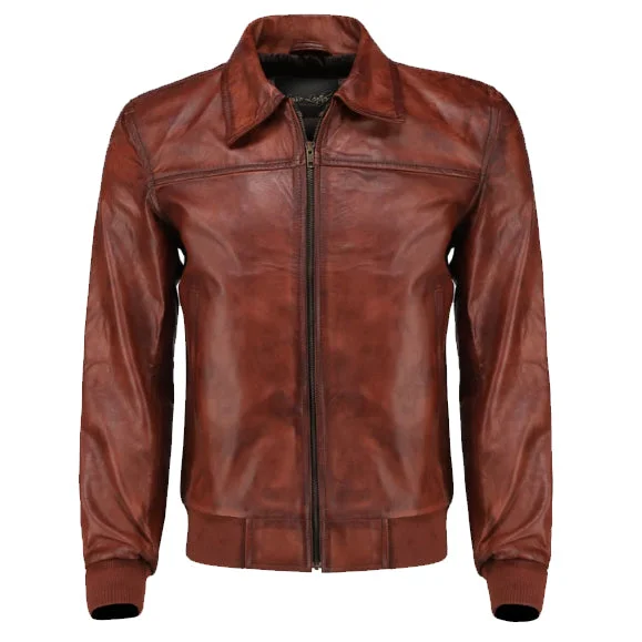 women's relaxed fit blazer -Boyd's Rust Leather Jacket with ribbed cuffs