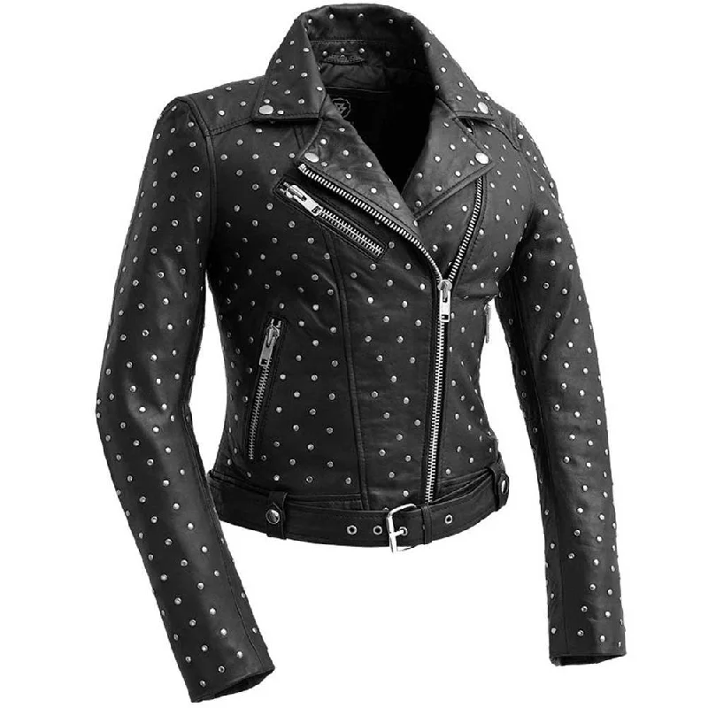 ladies' lightweight anorak coat -Whet Blu Womens Claudia Studded Leather Biker Jacket