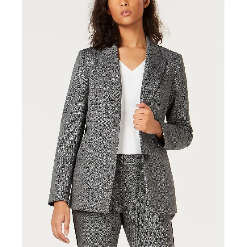 classic camel coat for ladies -Bar III Women's Two-Button Herringbone Blazer Grey Size 6"