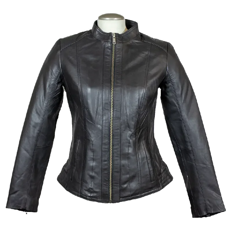 cropped faux leather jacket for women -BOL Women's Zip Up Leather Jacket