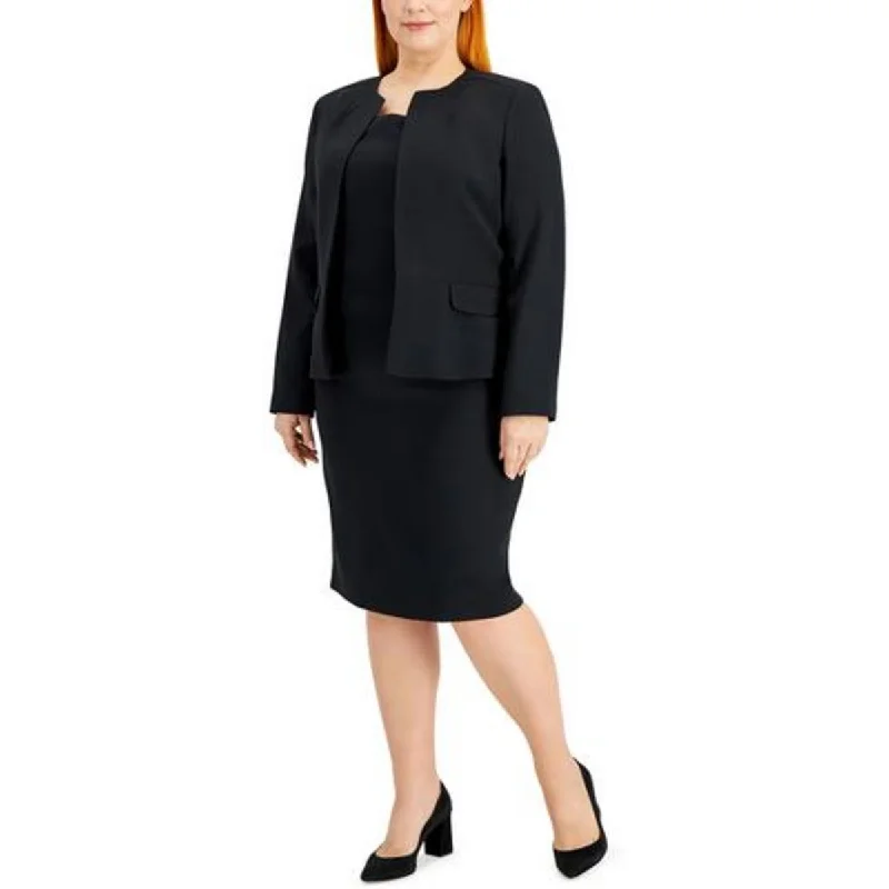 urban streetwear jacket for women -Le Suit Womens Plus Suit Separate Office Open-Front Blazer