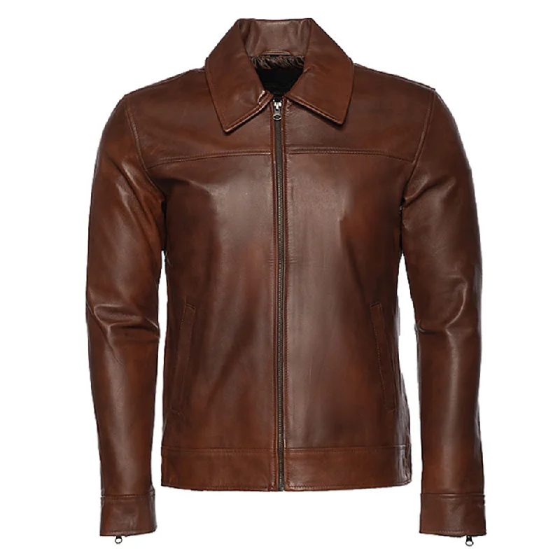 ladies' puffer jacket -Kai Classic two tone brown leather jacket