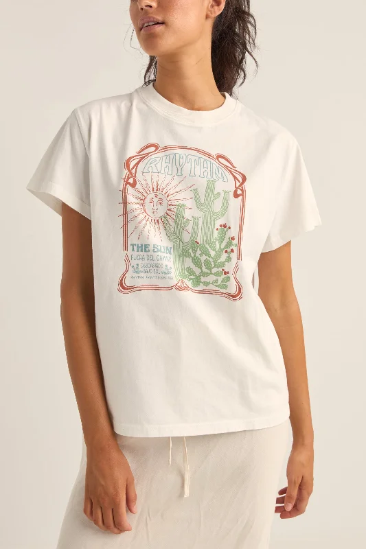 women's breathable linen tunic -Del Camino Band T-Shirt White