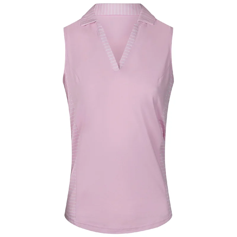 ladies' cold-shoulder top -Womens Sleeveless Open Placket Shirt Pink - AW24