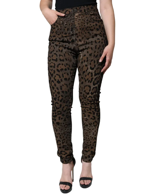 ultra-lightweight summer jeans for women -Dolce & Gabbana  Leopard Cotton Skinny blue Women's Jeans