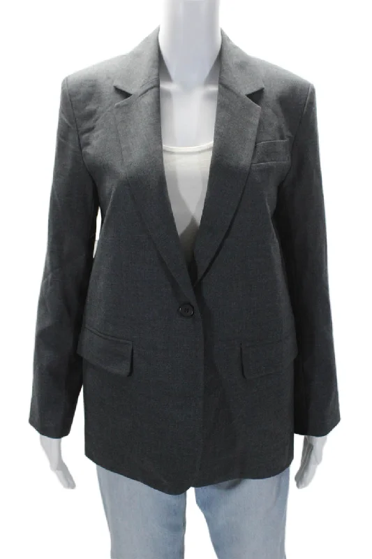 ladies' faux suede jacket -Almina Womens Wool Blend Notch Collar Button Up Blazer Jacket Gray