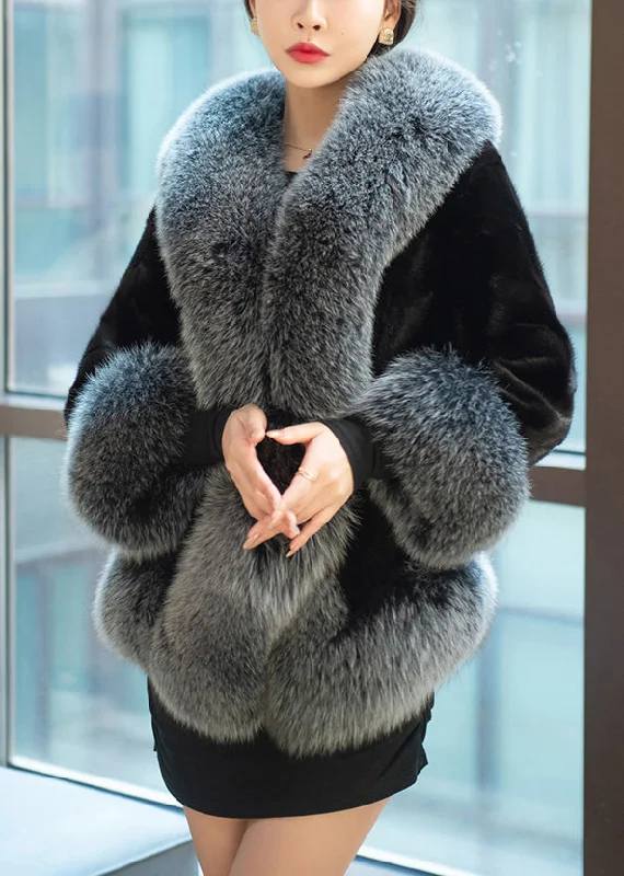 military-style coat for women -New Grey Fur Collar Pockets Patchwork Mink Velvet Coats Winter