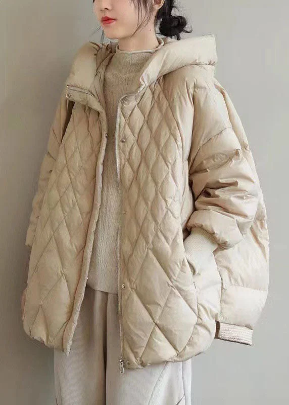 ladies' longline puffer coat -Beautiful Khaki Zip Up Casual Duck Down Winter down coat