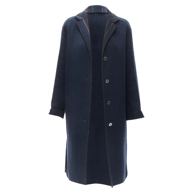 military-style coat for women -Hermes Double Faced Virgin Wool Cashmere Stripe Lining Maxi Coat