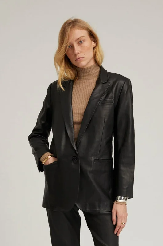 stylish women's blazer -Black Leather Blazer