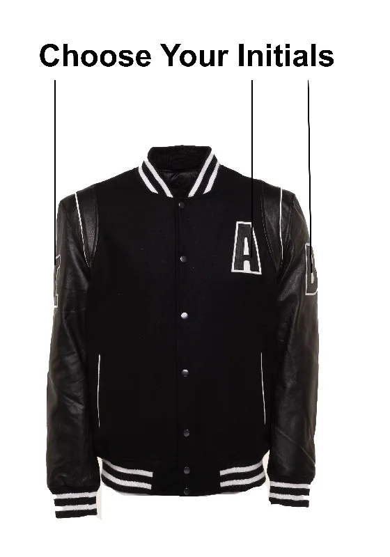 sleek satin bomber jacket for women -Darrel's Varsity leather jacket with leather lettering