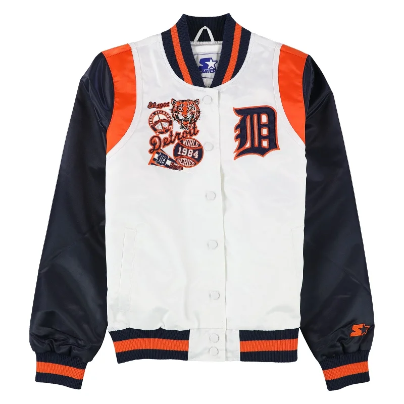 urban style cropped puffer jacket -STARTER Womens Detroit Tigers Varsity Jacket, Multicoloured, Medium