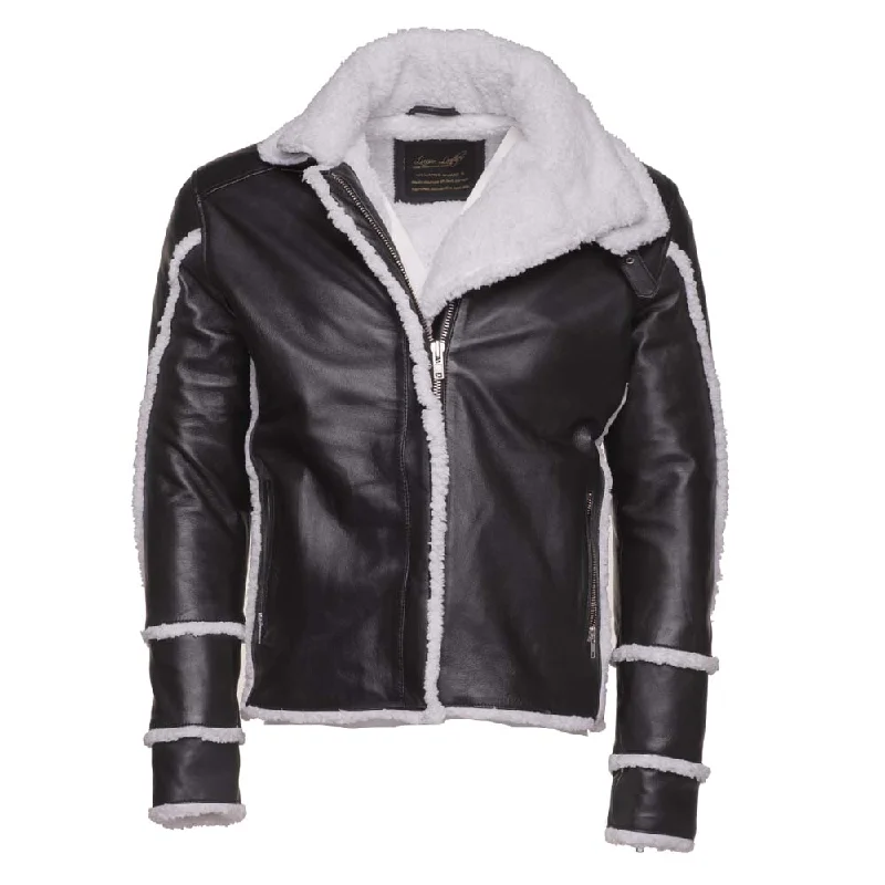 stylish fleece-lined coat for women -Harry's Sherpa Leather jacket with double collar