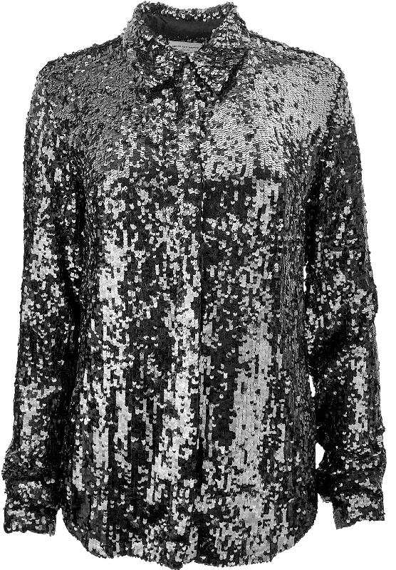 ladies' loose-fit batwing top -Dries Van Noten Chowy Sequin Embellished Shirt in Black