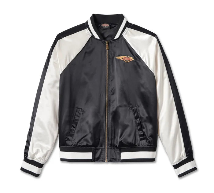 ladies' puffer jacket -Women's 120th Anniversary Classic Bomber Jacket - Colorblocked - Black Beauty