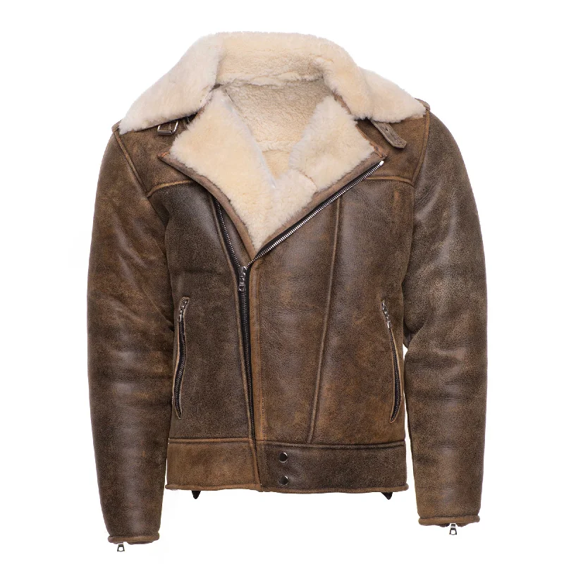 sporty track jacket for women -Carter's Distressed Biker bomber Shearling Jacket