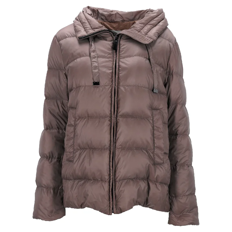 luxury faux fur coat for women -Max Mara The Cube Quilted with Hood Down Jacket in Brown Polyester