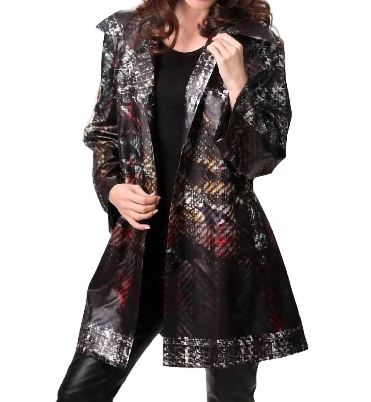 luxury faux fur coat for women -Snap-Front Rain Jacket In Black