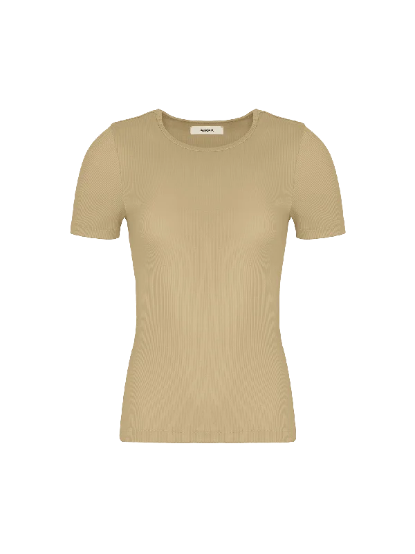 women's sheer mesh blouse -Women's 365 Lightweight Rib T-Shirt—maitake beige