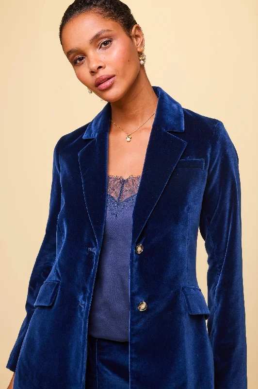 women's long trench coat -Nala Velvet Blazer | Midnight