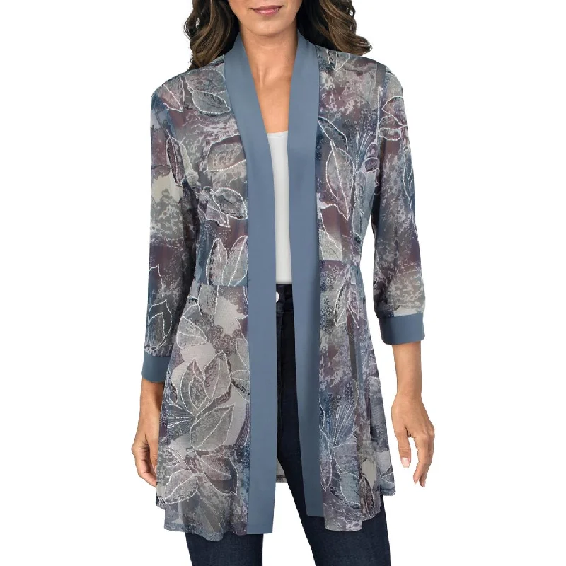 ladies' fleece zip-up jacket -R&M Richards Womens Printed Cardigan Open-Front Blazer