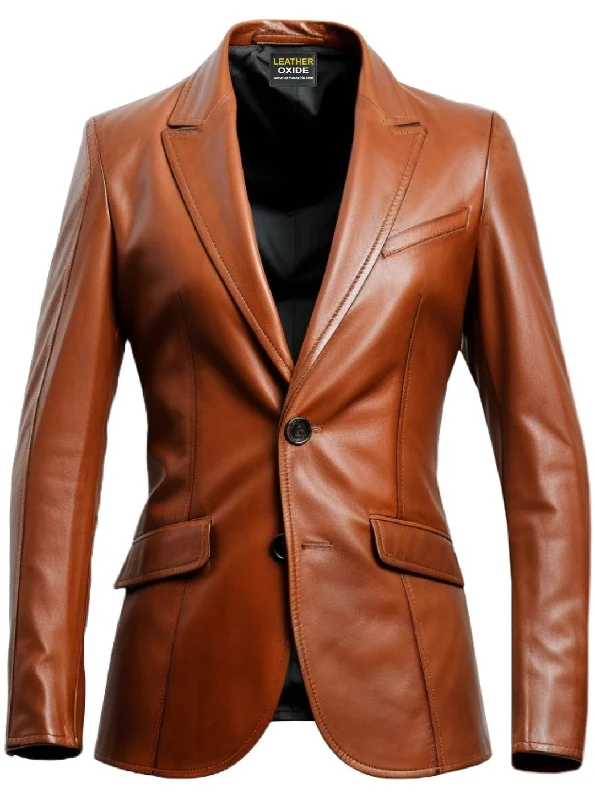 women's relaxed fit blazer -Men Brown Leather Blazer - Leather Blazer for Men