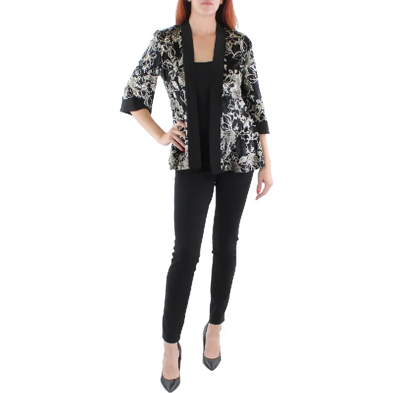 lightweight packable jacket for women -R&M Richards Womens Petites Velvet Metallic Open-Front Blazer