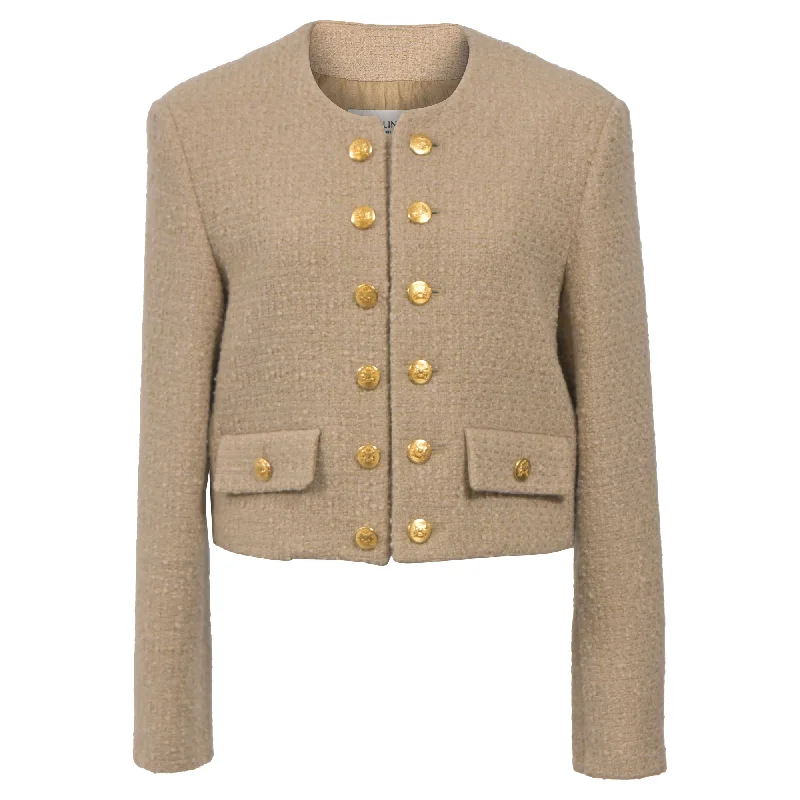 breathable softshell jacket for women -Celine 2022 Baie Des Anges 'Chasseur' Evening Jacket in Beige Virgin Wool