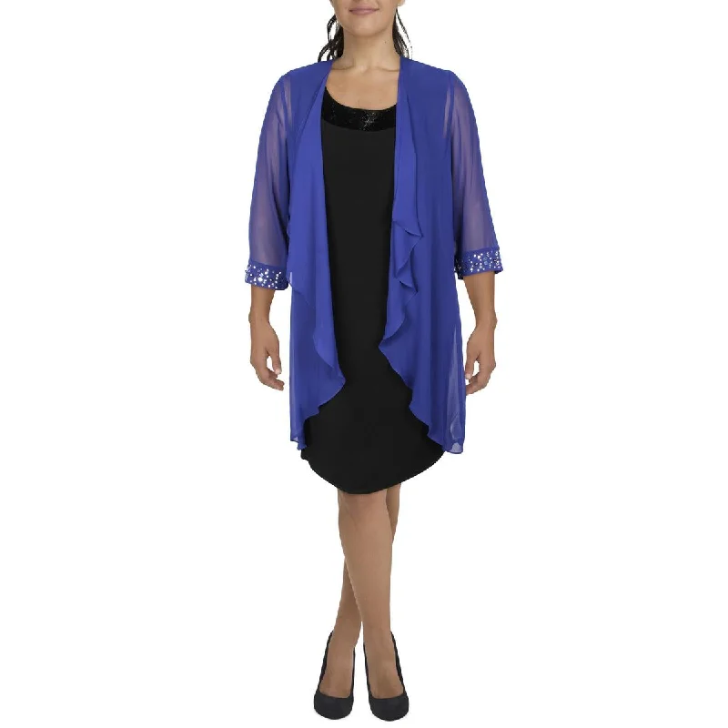 sleek minimalist coat for women -Ignite Evenings Womens Chiffon Embellished Duster Blazer