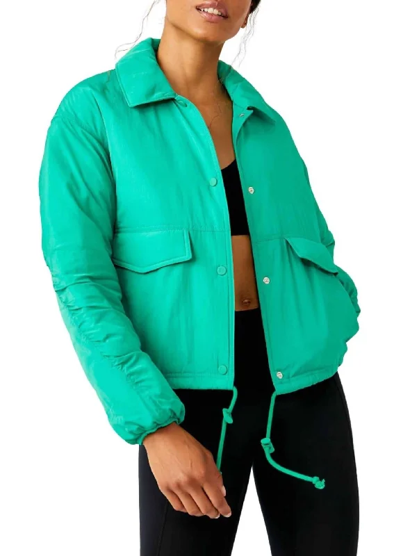 winter-ready faux shearling jacket for women -Off The Bleachers Coaches Jacket In Lucky Charm