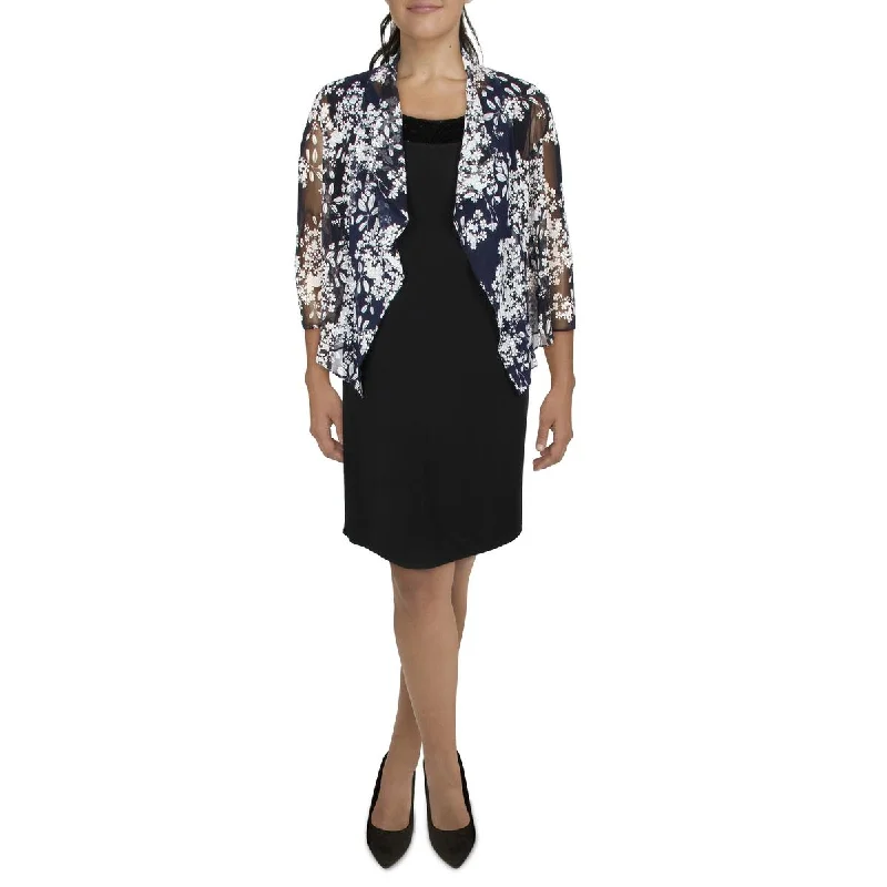 sophisticated evening coat for women -Jessica Howard Womens Petites Mesh Printed Collarless Blazer