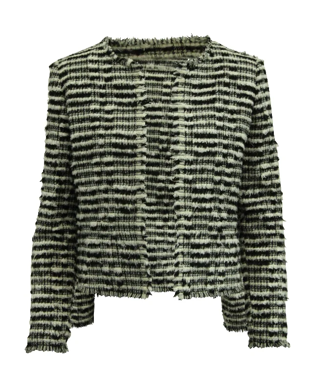 classic camel coat for ladies -Iro Emotion Tweed Jacket in Black Wool