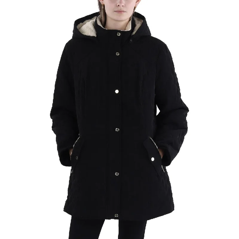 women's classic pea coat -Womens Faux Fur Hooded Quilted Coat