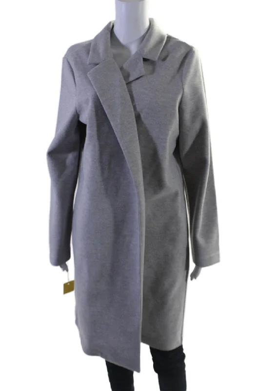 stylish knit jacket for women -Renuar Womens Classic Lapel Open Front Long Sleeves Coat Heather Gray